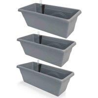 3pc x 400mm - Self-watering balcony planters - W39 D21 H17cm, 7.8L - Stone Grey