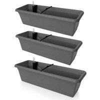 3pc x 600mm - Self-watering balcony planters - W60 D21 H17cm, 12.4L - Anthracite