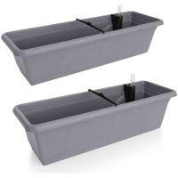 2pc x 600mm - Self-watering balcony planters - W60 D21 H17cm, 12.4L - Stone Grey