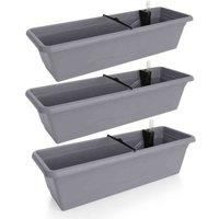 3pc x 600mm - Self-watering balcony planters - W60 D21 H17cm, 12.4L - Stone Grey