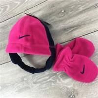 Nike Polar Fleece Hat and Mittens Set Infant Girls 1-3 Yrs Pink Navy S153