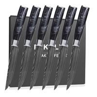 Fzkaly Steak Knives, Set of Resin Handle Steak Knife, 6, Black 5"
