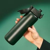 ION8 Steel Water Bottle, 600 ml/20 oz, Leak Proof, Easy to Open, Secure Lock, Dishwasher Safe, Hygienic Flip Cover, Fits Cup Holders, Carry Handle, Durable, Metal Water Bottle, Dark Green