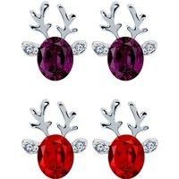 Christmas Reindeer Crystal Earrings - Red & Purple