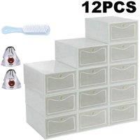 12Pcs White Plastic Shoe Storage Boxes Drawer Stackable Foldable Durable Organiser