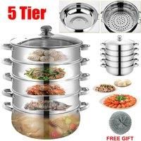 28cm Cooker Steamer Pan Cook Food Veg Pot Stainless Steel