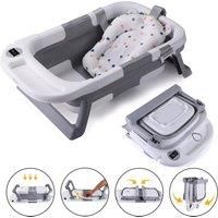 VOGREX Foldable Baby Bath Tub Ergonomic with Temperature & Cushion Bath Pad + Bath Net in Grey