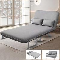 Convertible 2-Seater Sofa Bed - Light Grey Fabric w/ 2 Pillows