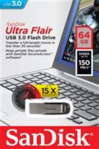 SanDisk Ultra Flair 64 GB USB 3.0 Flash Drive, Upto 150MB/s read - Black