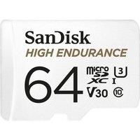 SanDisk HIGH ENDURANCE Video Monitoring for Dashcams & Home Monitoring 64 GB microSDXC Memory Card + SD Adaptor, Up to 100 MB/s read and 40 MB/s Write, Class 10, U3, V30, White