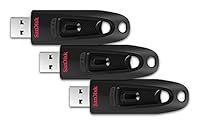 SanDisk Ultra 32GB USB Flash Drive USB 3.0 up to 130MB/s - 3 Pack, Black