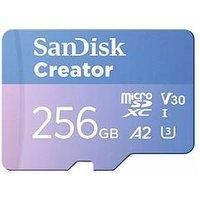 SanDisk Creator microSDXC UHS-I 256 GB + SD adapter (For Smartphones, Camera/'s and Drones, 5,3K & 4K, A2, C10, V30, U3, Speeds up to 190 MB/s, 3 months Adobe Lightroom included)