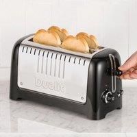 Dualit Lite Long Slot Metallic 2 Slice Toaster Dualit  - Silver/Black - Size: 22cm H X 28cm W X 31cm D