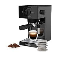 Dualit Espresso Coffee Machine | 1.4L Capacity | Black | Manual Dosing Coffee Maker| Filter Holder, Frother & Water Softener Bag Included | 84470