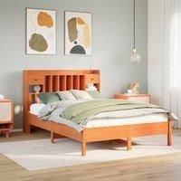 Bookcase Bed without Mattress Wax Brown 150x200 cm King Size Solid Wood Pine