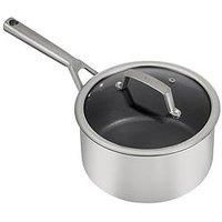 Ninja C60220UK ZEROSTICK Stainless Steel 20cm Saucepan, Induction Compatible, Dishwasher Safe, Oven Safe to 260°C, Cast Stainless Steel Handle