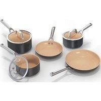 Ninja ExtendedLife 5-Piece Ceramic Cookware Set (20 & 24cm Frying Pans + 16, 18 & 20cm Saucepans & Lids), Non-Stick (No PFAs, PFOAs, Lead or Cadmium), Oven Safe to 285°C, Terracotta & Grey, CW95000UK