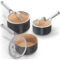 Ninja ExtendedLife 3-Piece Ceramic Saucepan Set, (16, 18 & 20cm Saucepans with Lids), Non-Stick (No PFAs, PFOAs, Lead or Cadmium), Induction Compatible, Oven Safe to 285°C, Terracotta & Grey, CW9300UK