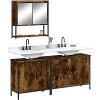 3 Piece Bathroom Furniture Set Smoked Oak Engineered Wood