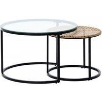 Boho Glass & Rattan Nesting Round Coffee Tables