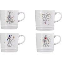 Le Creuset Classic White Festive Mug Set of 4 - 350ml Durable Stoneware