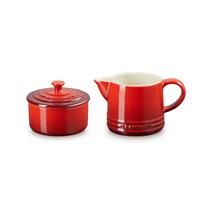 Le Creuset Stoneware Signature Cream & Sugar Set, Cerise, Cream: 300 ml., Sugar: 8oz,