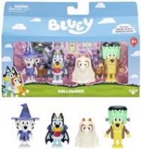 Bluey Figure 4-Packs, Halloween, 2.5 Inch Poseable Figures of Bluey, Bingo, Chloe and Lucky Dressed In Halloween Costumes, With Accessories,