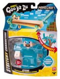 Heroes of Goo Jit Zu Minecraft Stretchy Characters, Steve With Diamond Armor & Sword, Super Squishy Goo Filling With Hidden Diamond Piece Inside