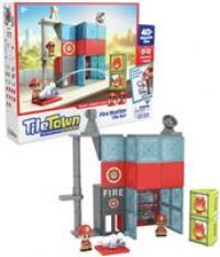 Tile Town Fire House Magnetic Tiles Construction Building Playset + Figures, Kids 3-5+, New ACTION TILES for Action Play, Realistic Builds, STEM Creative Toy, Great Gift for Boys & Girls