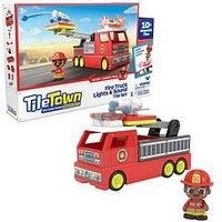 TILE TOWN Firetruck Magnetic Tiles Building Vehicle Playset With Lights & Sounds + Figure, Kids 3-5+, New ACTION TILES for Action Play, Realistic Builds, STEM Creative Toy, Great Gift for Boys & Girls
