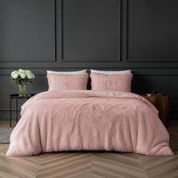 Smart Living Luxury Long Pile Faux Fur Duvet Cover with Pillowcases in Pink | Size: Super King