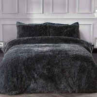 Smart Living Luxury Long Pile Faux Fur Duvet Cover with Pillowcases in Charcoal | Size: Super King