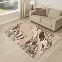 SmartLiving Rugs Living Room, Beige Marble Effect Area Rug 200 x 290 cm Parma Luxury Ultra Soft Rugs for Bedroom, Non Shedding Floor Mat, Machine Washable Rug For Lounge, Dining Room, Bedroom