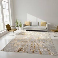 Smart Living Luxury Soft Modern Shimmer Sunset Rug for Living & Bedroom in Gold | Size: 60cm x 220cm