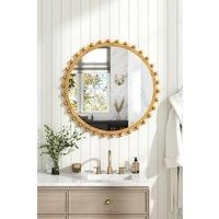 79cm Dia Log-Colored Round Pine Wood Decorative Wall Mounted Mirror
