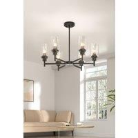 Black Modern 6-Light Pendant Light with Glass Lampshade