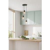 Black Modern 3-Light Pendant Light with Wave Glass Lampshade
