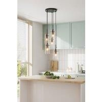 Black Modern 5-Light Pendant Light with Glass Lampshade