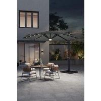 Round Outdoor Garden Cantilever Parasol with Solar Lights & HDPE Base