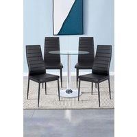 5pcs Dining Table Set of 4 Modern Faux Leather Dining Chairs and Tempered Glass Table
