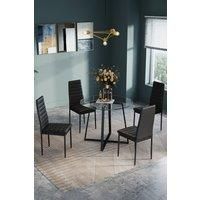 5pcs Dining Table Set of 4 Modern Faux Leather Dining Chairs and Tempered Glass Table