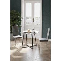 Living and Home 3-piece Dining Table Set with 2 Diamond Patterned Leather Dining Chairs & Round Tempered Glass Table in Black