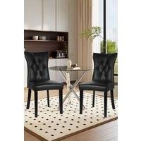 3pcs Dining Table Set of 2 PU Leather Dining Chairs and Tempered Glass Table