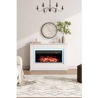 34inch Electric Fireplace with White Wooden Mantel,12 Flame Colors,6 Mood Lighting