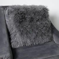 Grey Curly Sheepskin Cushion 45x45cm