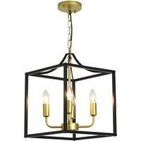 4-Light Industrial Metal Lantern Chandelier, Adjustable Height