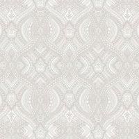 Hoopla Ogee Damask Grey Matt Wallpaper Sample