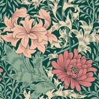 Hoopla Chrysanthemum Green & Pink Matt Wallpaper Sample
