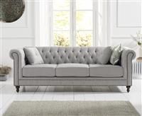 Milano Chesterfield Grey Linen Fabric 3 Seater Sofa