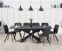 Boston 180cm Grey Stone Extending Dining Table With 6 Brown Dexter Faux Leather Chairs